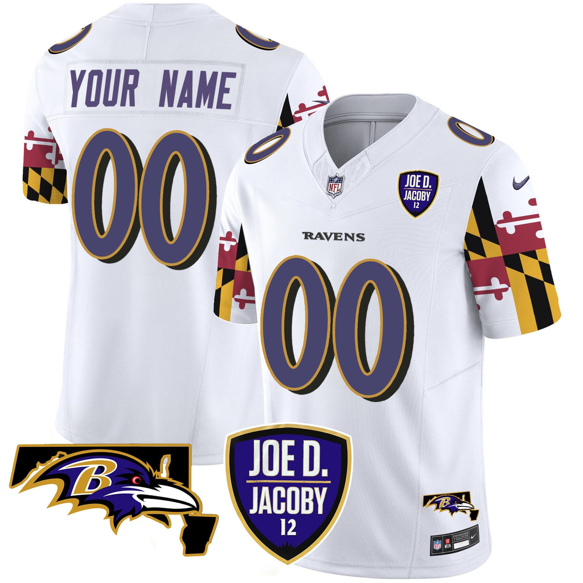 Ravens Joe D & Jacoby Patch Vapor Limited Custom Jersey V2 - All Stitched