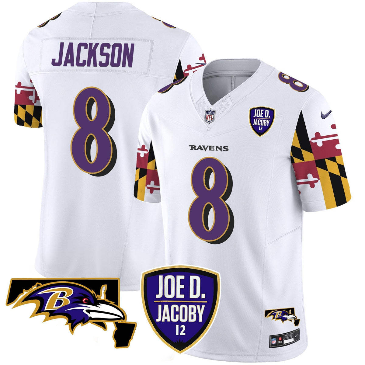Men's Ravens Joe D & Jacoby Patch Vapor Limited Jersey V2 - All Stitched