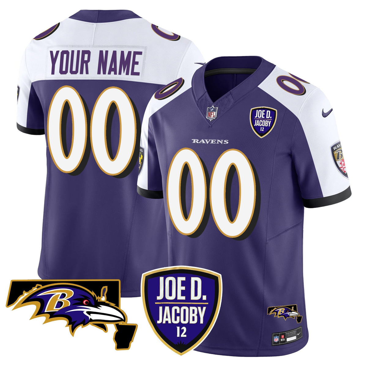 Ravens Joe D & Jacoby Patch Vapor Limited Custom Jersey - All Stitched
