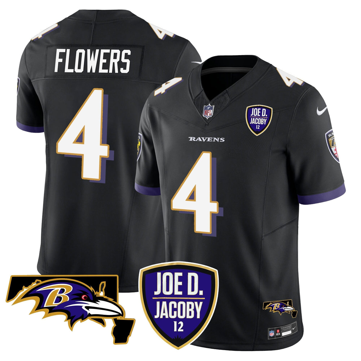 Men's Ravens Joe D & Jacoby Patch Vapor Limited Jersey - All Stitched