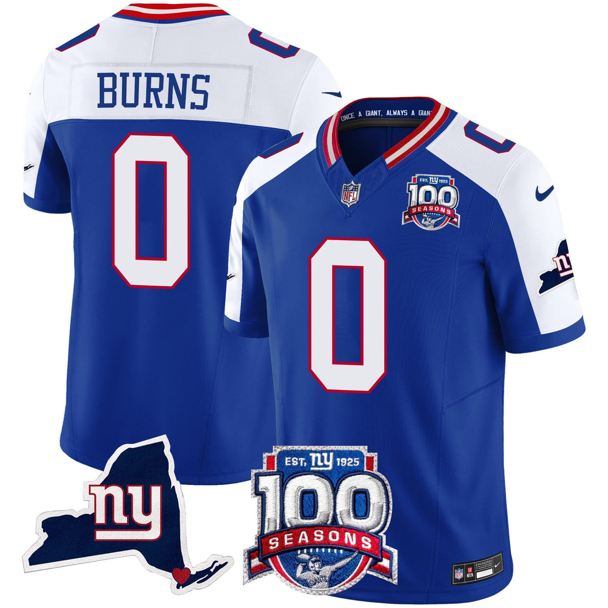Men's New York Giants 100th Season & State Patch Vapor Limited Jersey - All Stitched