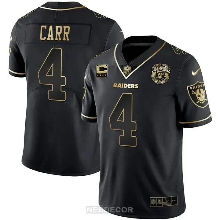 MEN'S RAIDERS SUPER BOWL CHAMPIONS PATCH WHITE GOLD AND BLACK GOLD JERSEY - ALL STITCHED